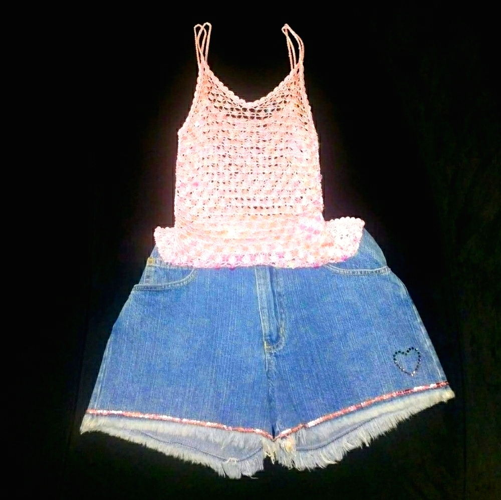 Sequins knit and Denim Shorts
